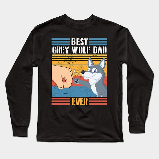 Grey Wolf Dog And Daddy Hand To Hand Best Grey Wolf Dad Ever Dog Father Parent July 4th Day Long Sleeve T-Shirt by joandraelliot